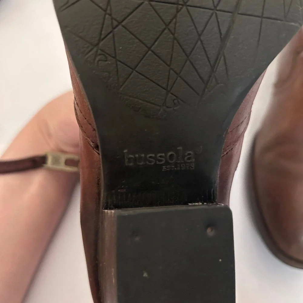 BUSSOLA Brown Leather Ankle Boots Western‎ Style Side Zip Block Heel 38